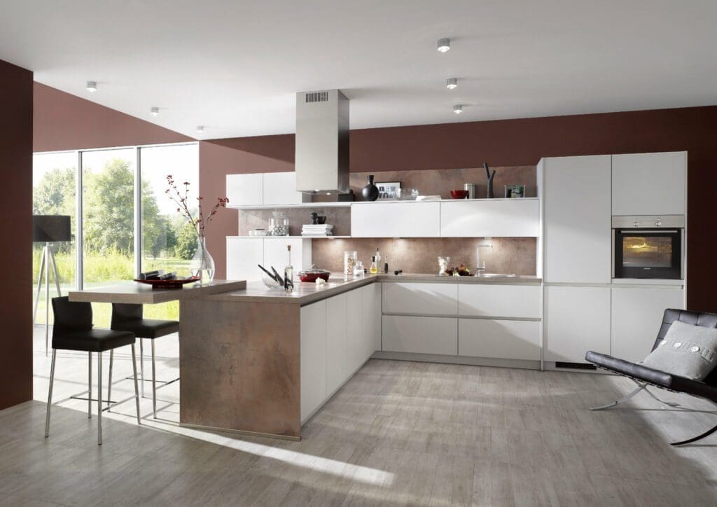 Bauformat Matt White Handleless Kitchen With Island | My Kitchen Specialist