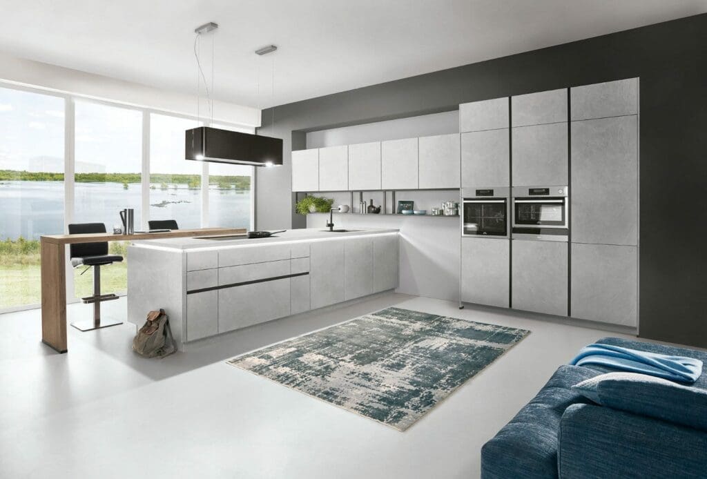 Nobilia Grey Stone Handleless Open Plan Kitchen 2021 3 | My Kitchen Specialist