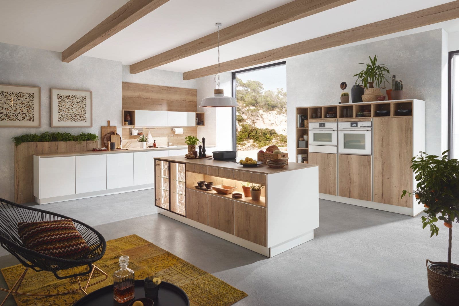 Stormer Matt White Wood L Shaped Open Plan Kitchen With Island | My Kitchen Specialist