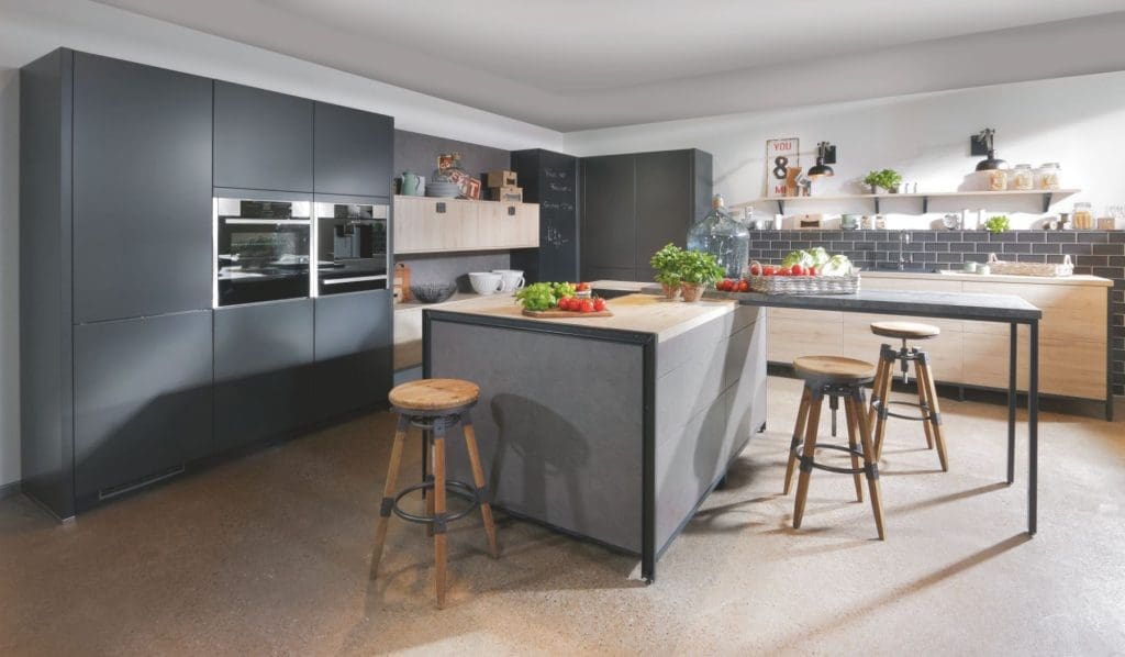 Bauformat Grey Matt L Shaped Kitchen With Island 1 | My Kitchen Specialist