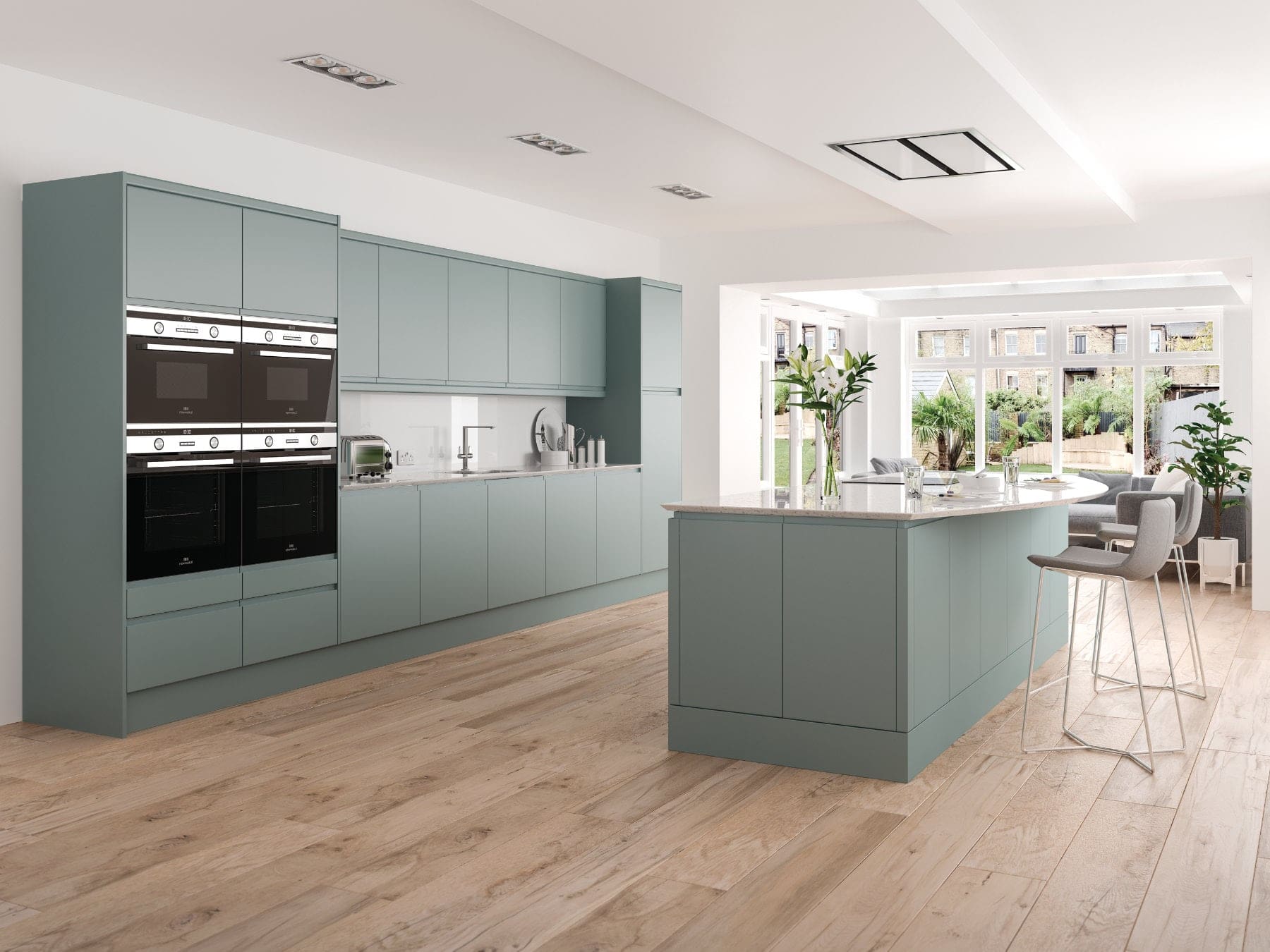 Jjo Colonial Blue Matt Handleless Kitchen With Island | My Kitchen Specialist