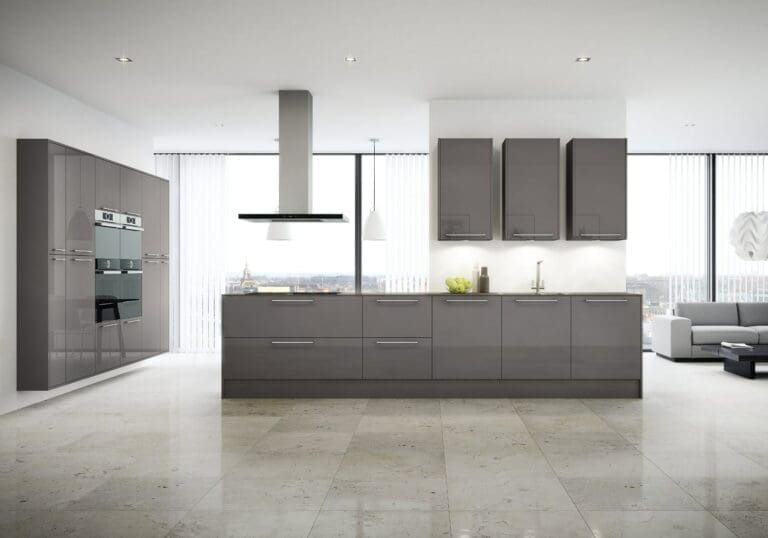 Jjo Colonial Grey Gloss Open Plan Kitchen | My Kitchen Specialist