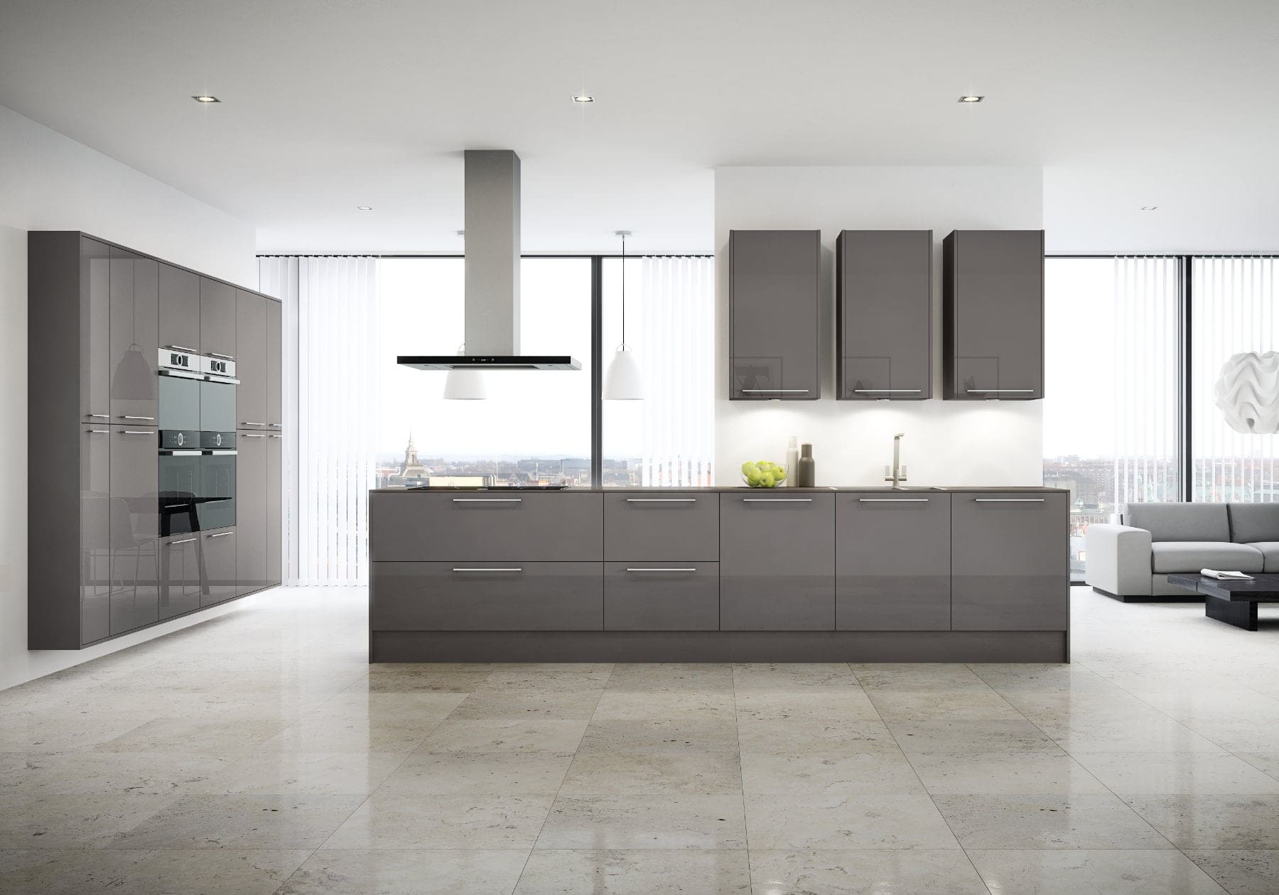 Jjo Colonial Grey Gloss Open Plan Kitchen | My Kitchen Specialist