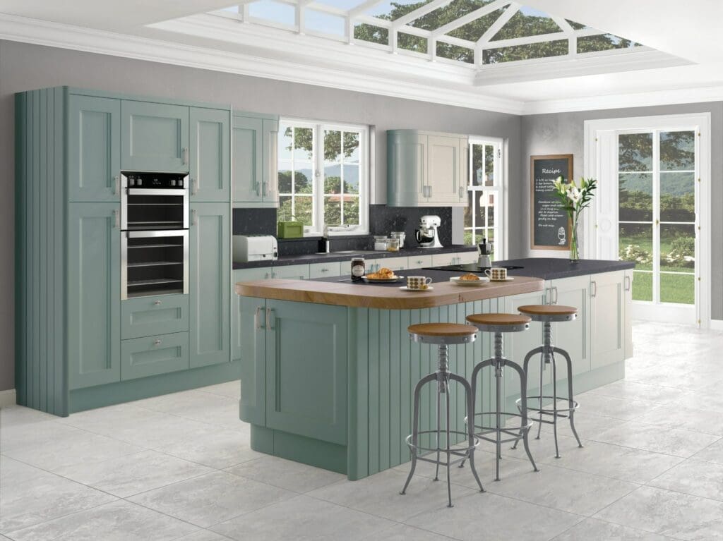 Jjo Colonial Mint Shaker Kitchen With Island | My Kitchen Specialist