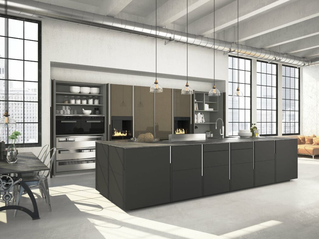 Stormer Dark Open Plan Kitchen With Island | My Kitchen Specialist