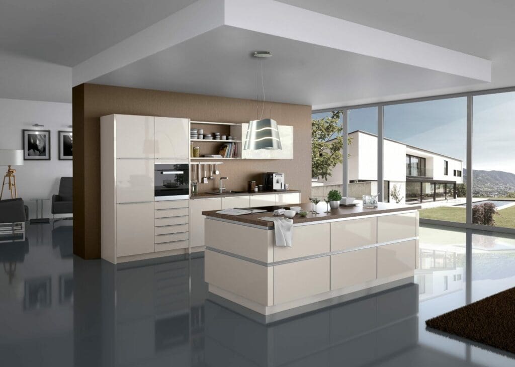 Stormer High Gloss Open Plan Handleless Kitchen With Island 2 | My Kitchen Specialist