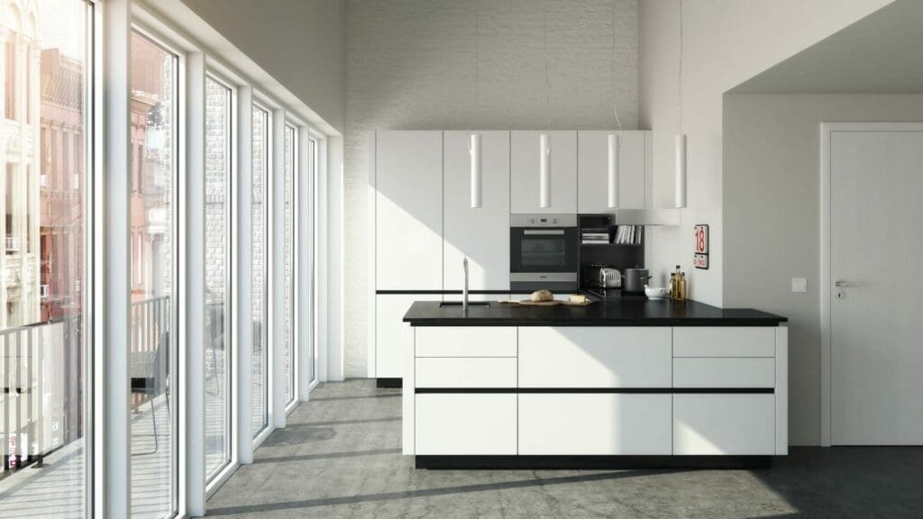 Stormer Matt White Compact Handleless Kitchen 1 | My Kitchen Specialist