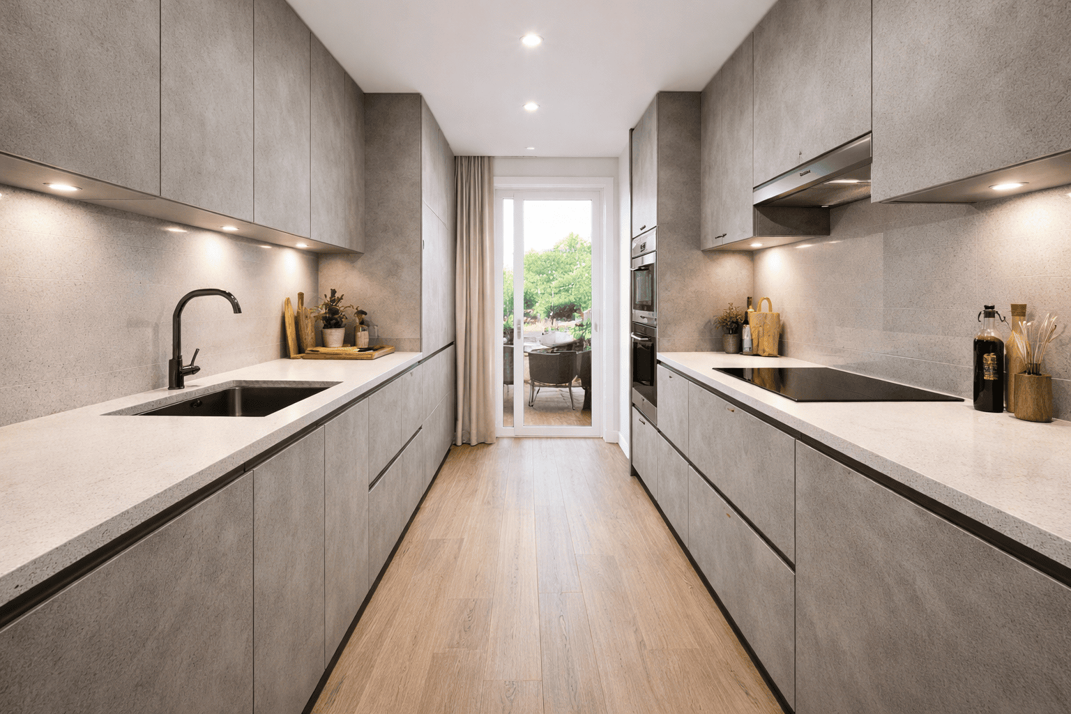 Handleless galley kitchen layout