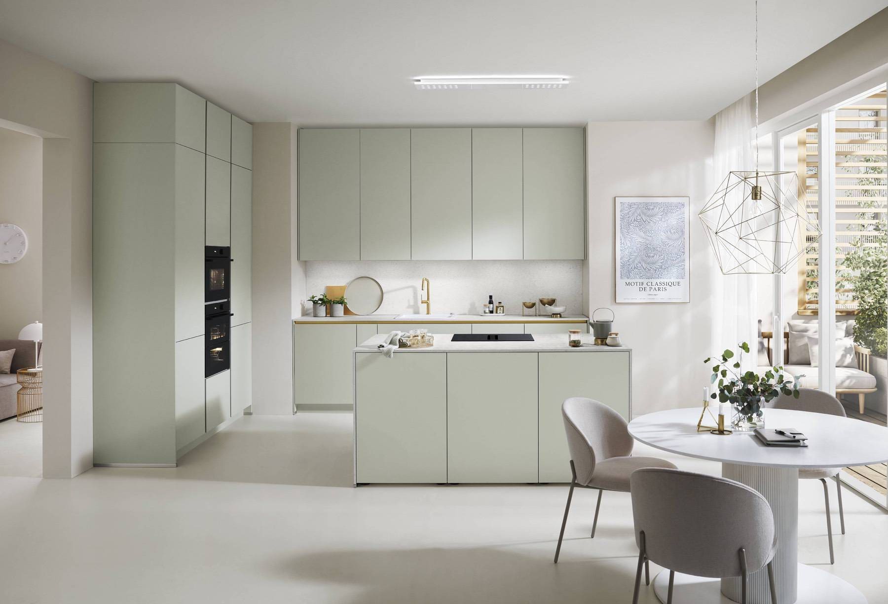 A pastel kitchen colour scheme using soft tones to create a light, airy feel in a compact kitchen. | My Kitchen Specialist