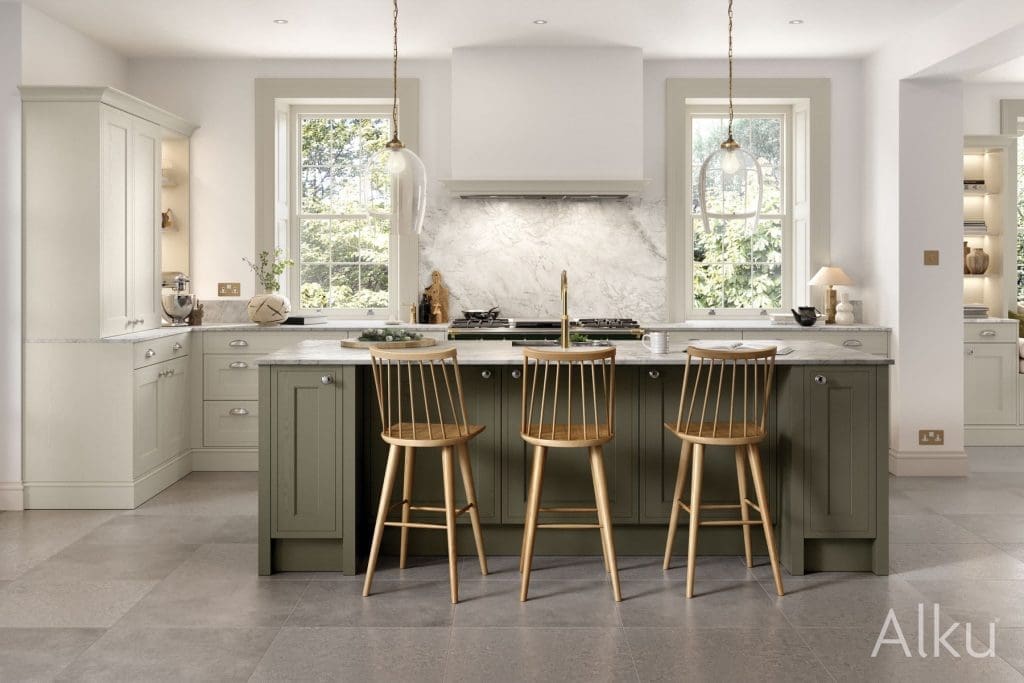 Alku Light In Frame Kitchen With Sage Island | My Kitchen Specialist