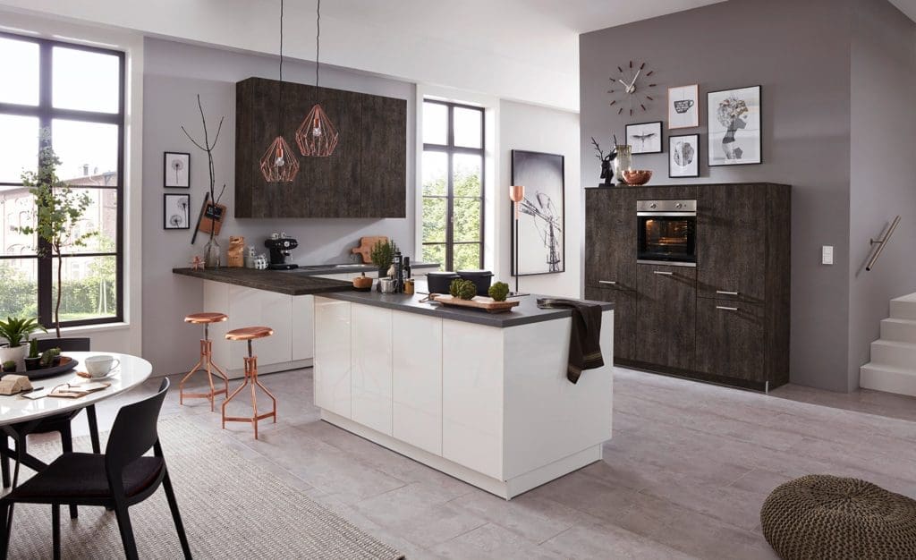 Brigitte Kitchens White Gloss Iron Open Plan Kitchen | My Kitchen Specialist