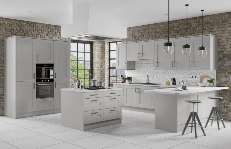Jjo Colonial Grey Shaker Open Plan U Shaped Kitchen With Island | My Kitchen Specialist