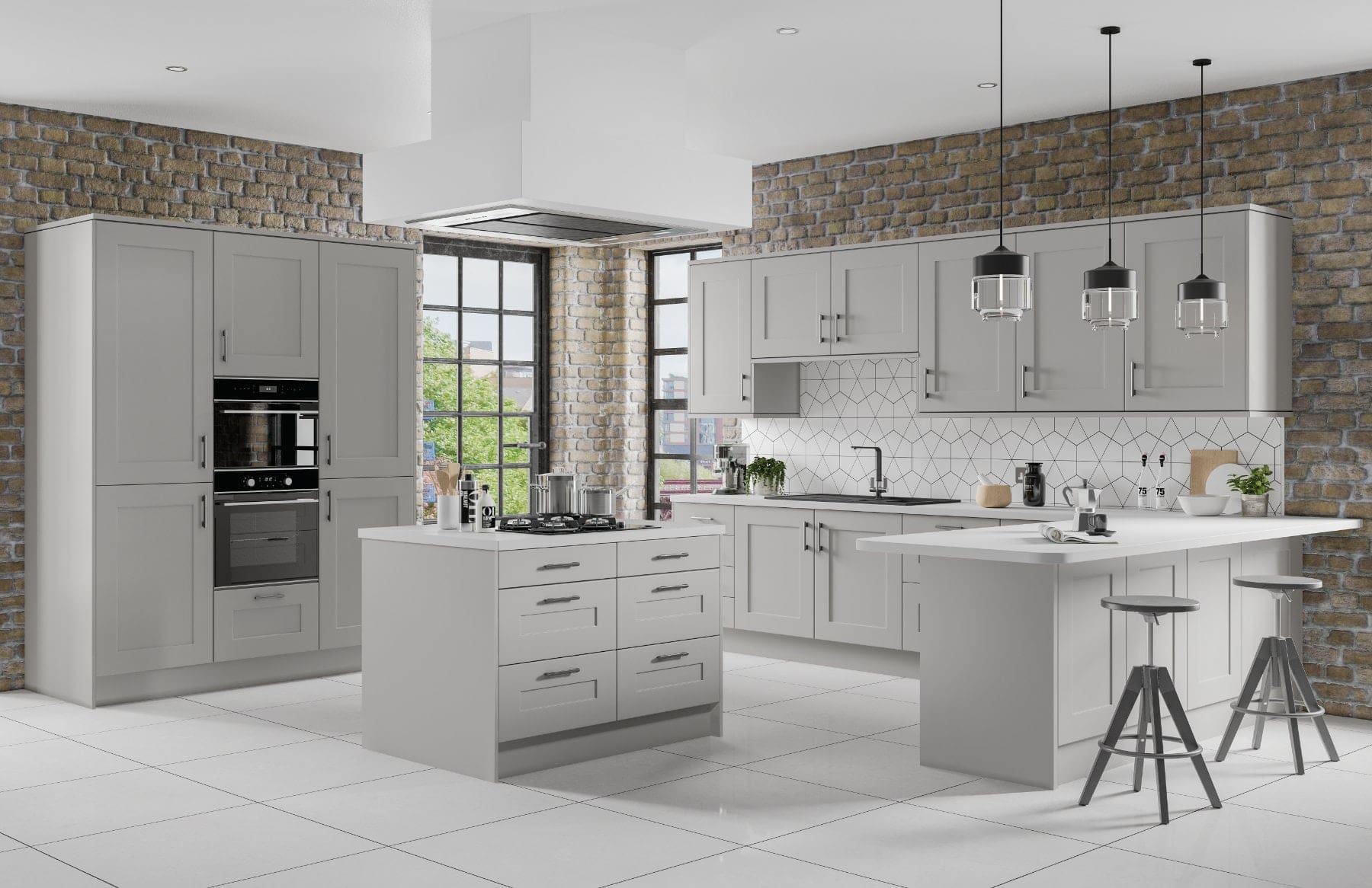 Jjo Colonial Grey Shaker Open Plan U Shaped Kitchen With Island | My Kitchen Specialist