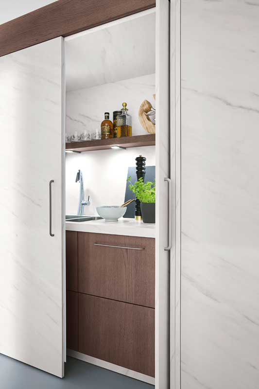 hidden kitchen storage - kitchen pocket doors | My Kitchen Specialist
