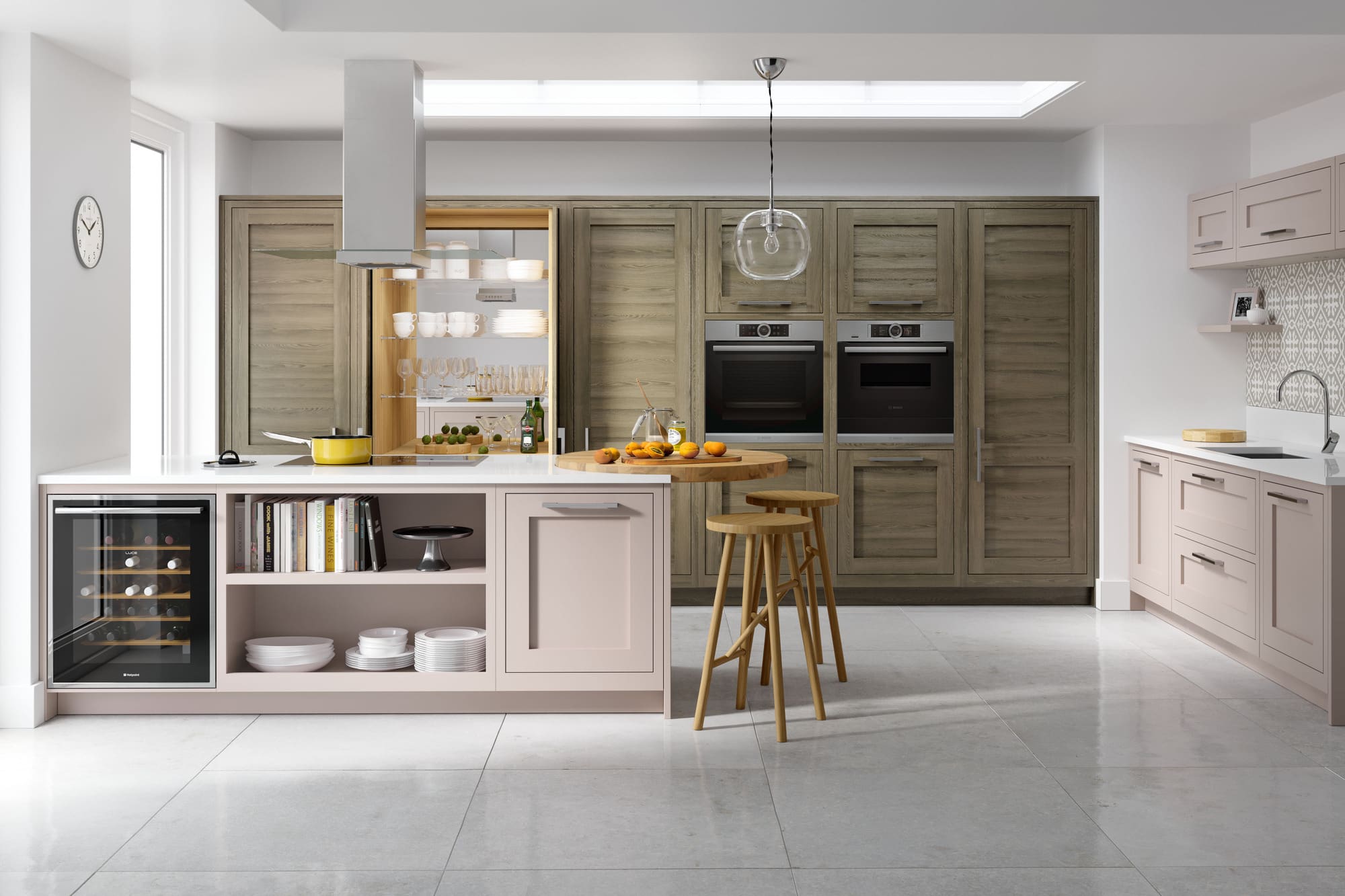 grey and neutral kitchens  Conival Smooth Painted Morning Sky And Smoked Oak | My Kitchen Specialist