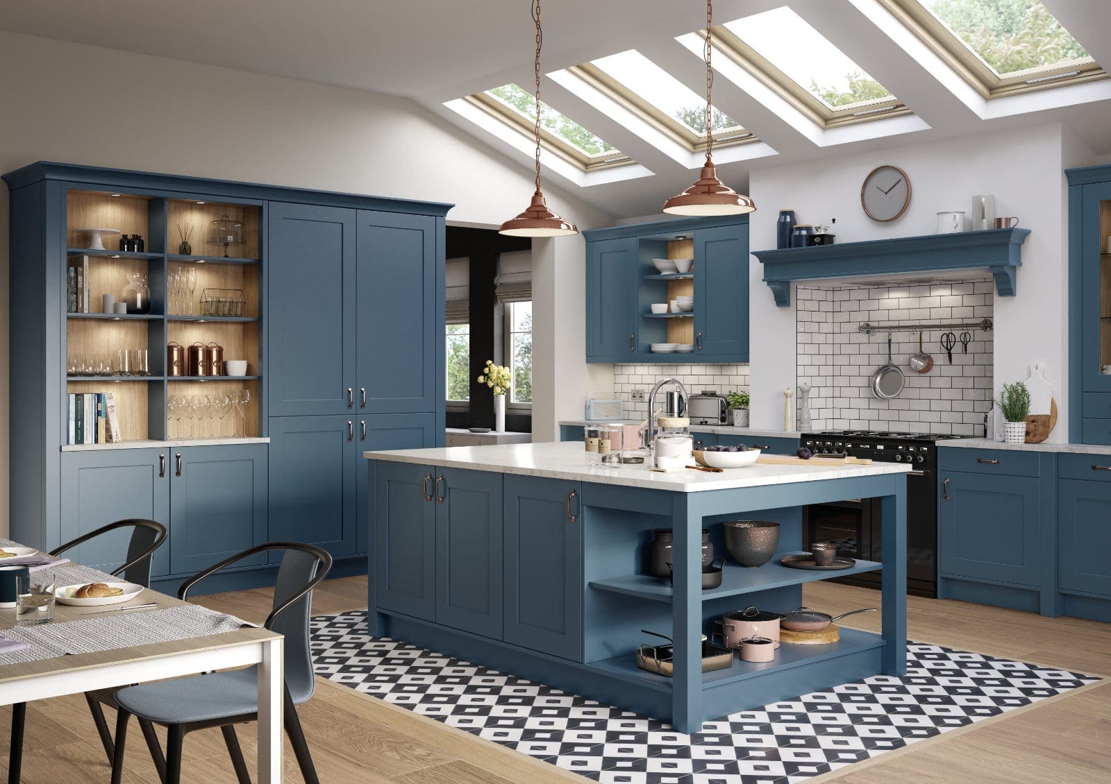Modern Kitchen Colour Schemes for UK Homes - Alku Blue Shaker L Shaped Open Plan Kitchen With Island | My Kitchen Specialist