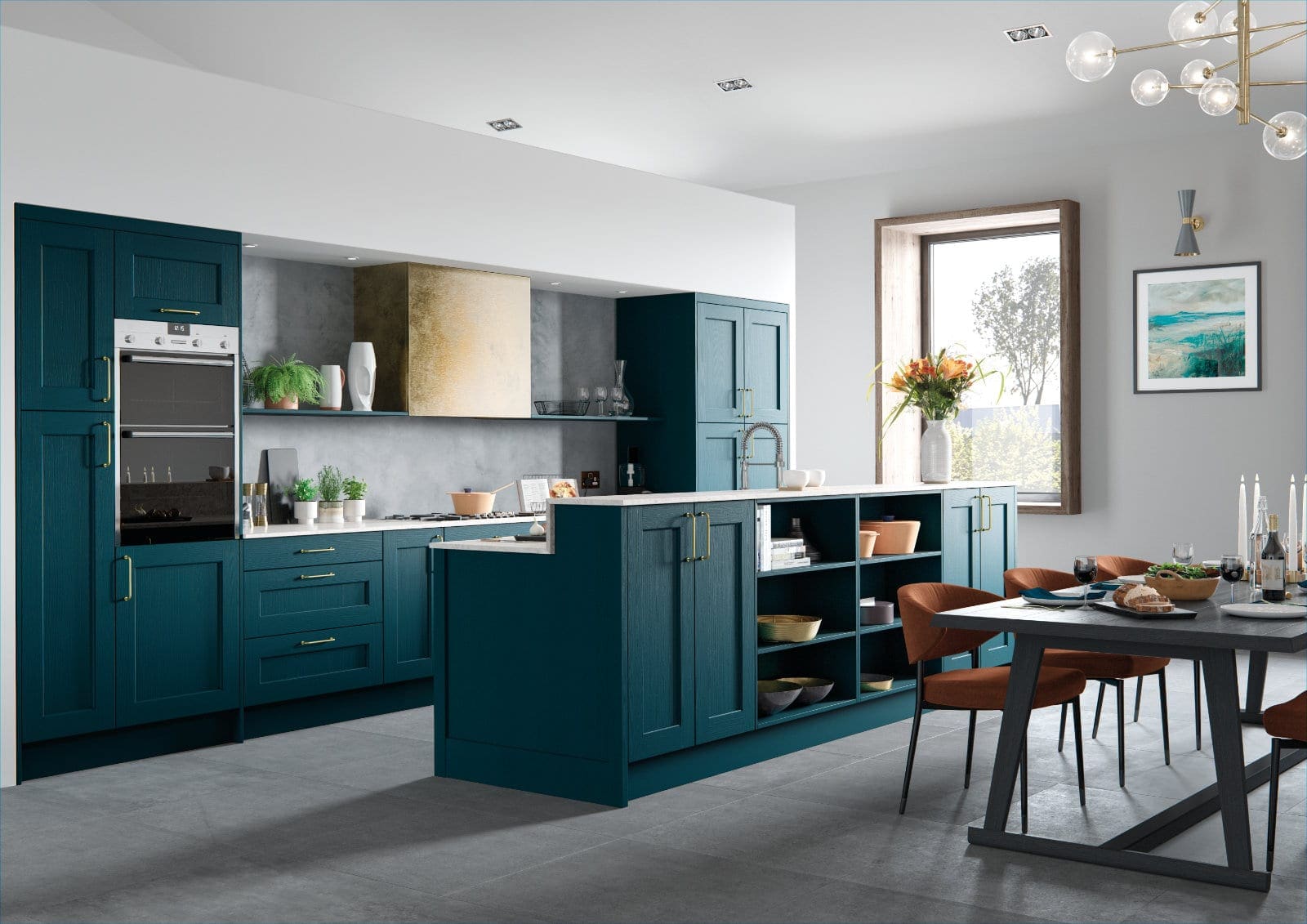 custom kitchen design - Alku Teal Shaker Open Plan Kitchen With Island | My Kitchen Specialist