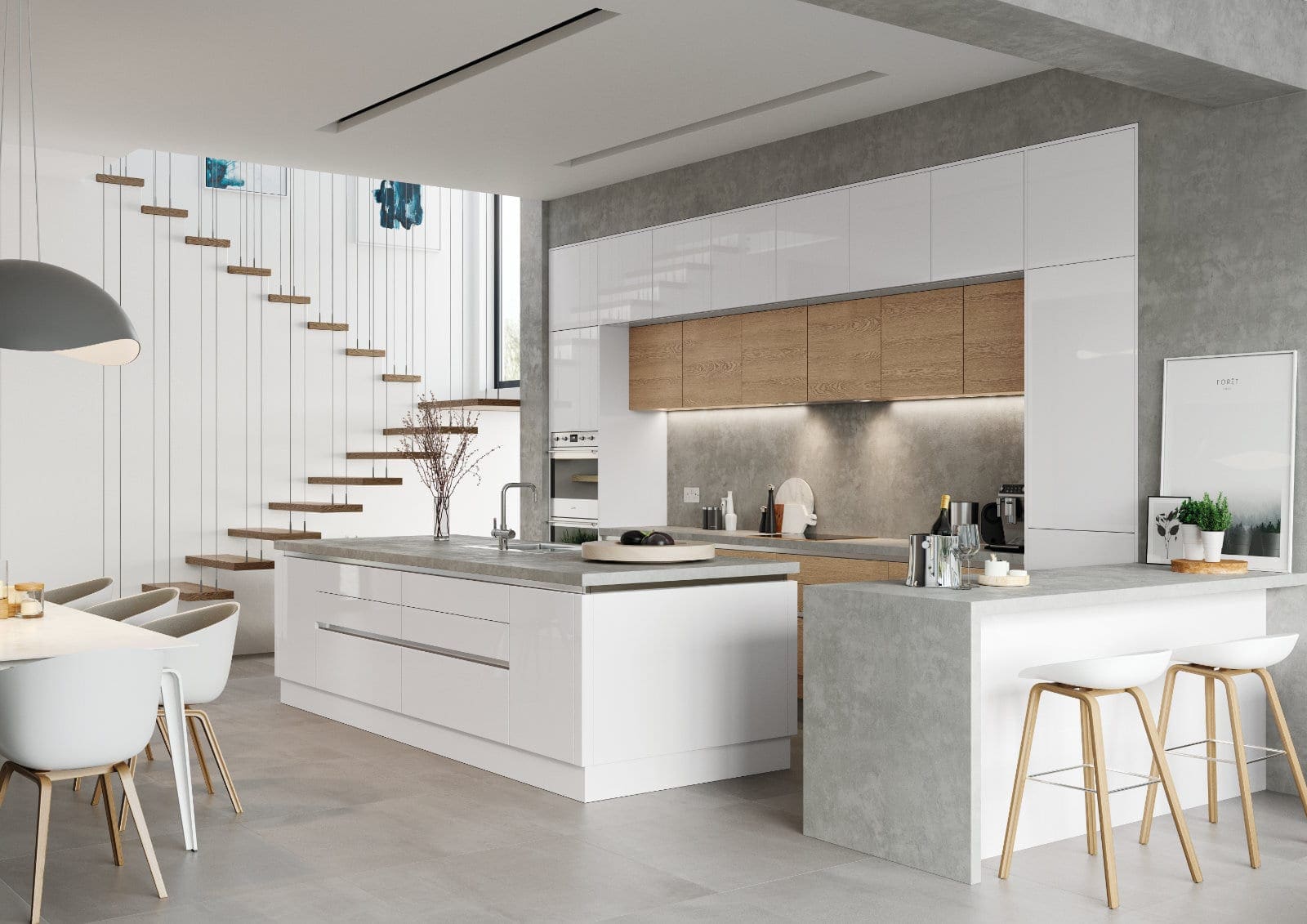 voice-activated kitchens - Alku White Gloss Open Plan Kitchen With Island 1 | My Kitchen Specialist