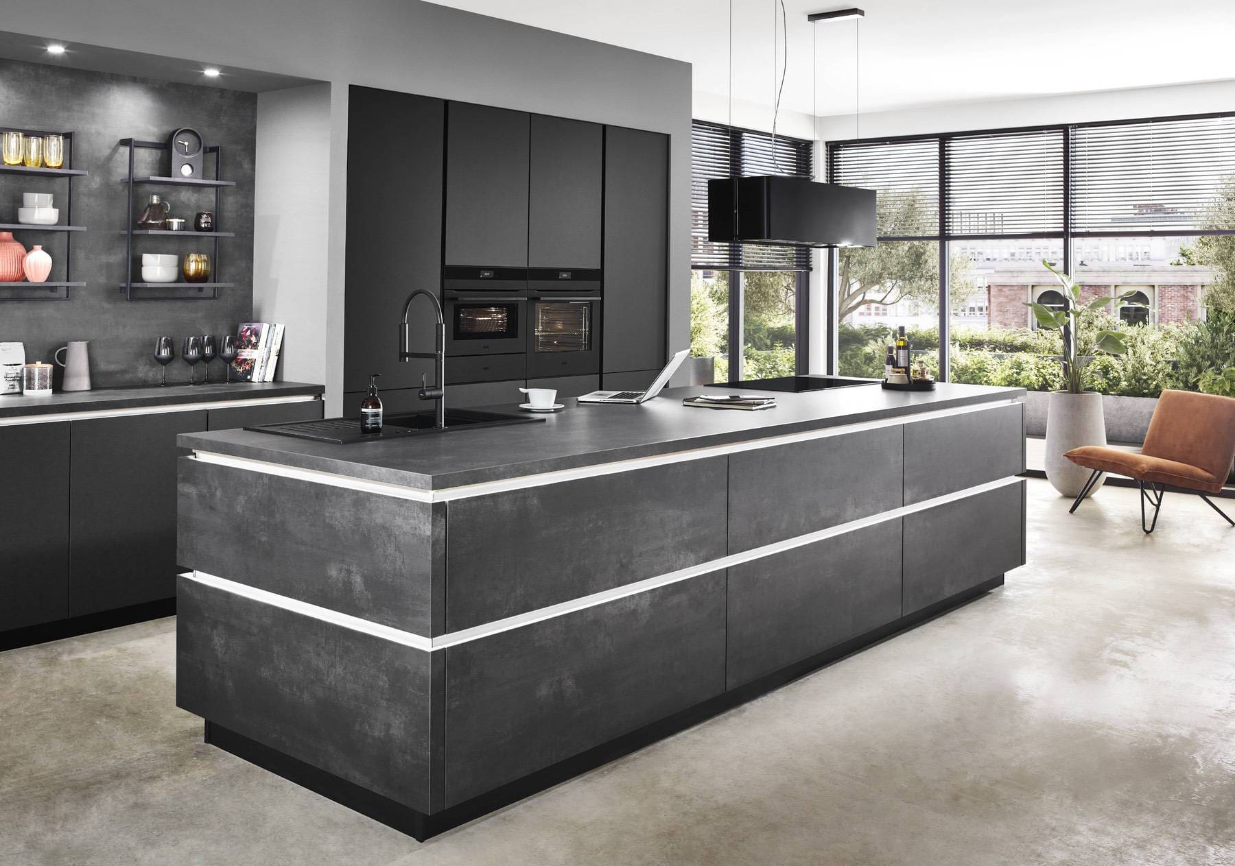 Nobilia Dark kitchen in stone handleless finish | My Kitchen Specialist